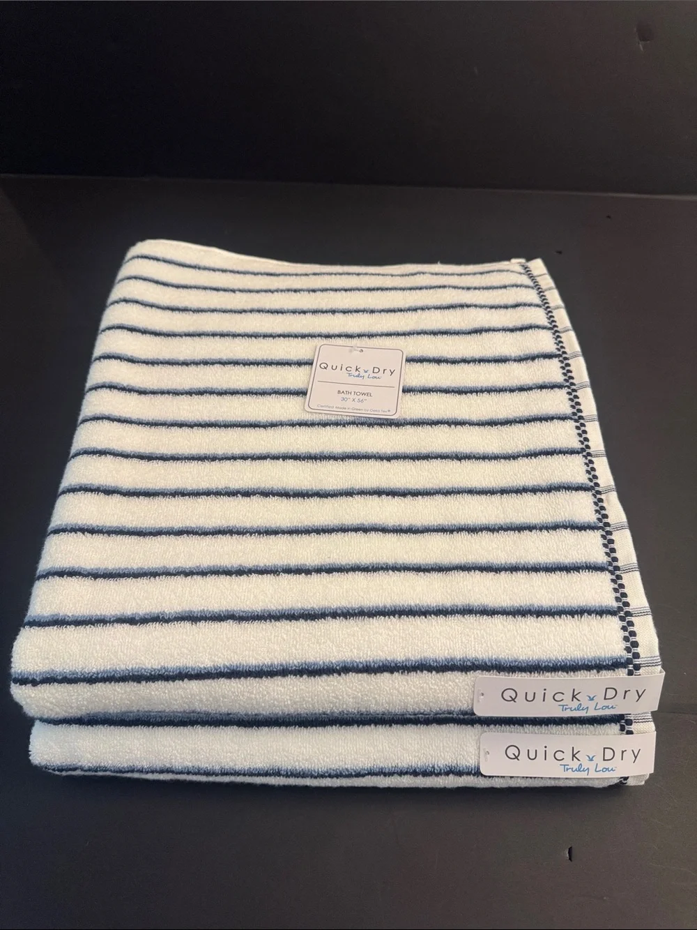 TRULY LOU Quick Dry Striped 8pc Zero Twist Cotton Bath Towel Set - Navy/White